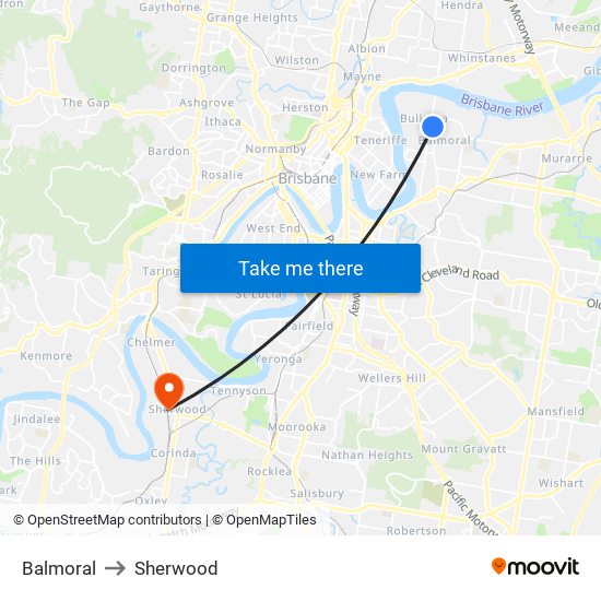 Balmoral to Sherwood map