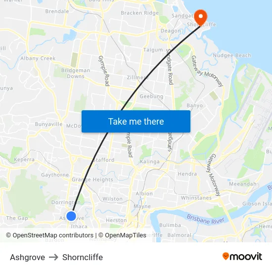 Ashgrove to Shorncliffe map