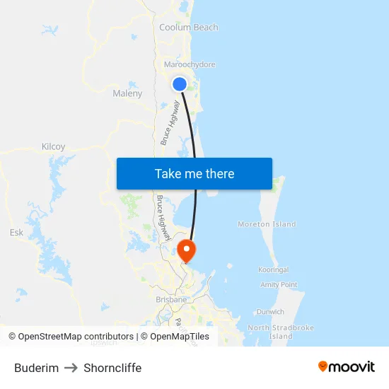 Buderim to Shorncliffe map