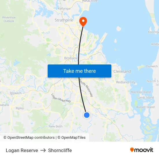 Logan Reserve to Shorncliffe map