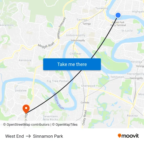 West End to Sinnamon Park map