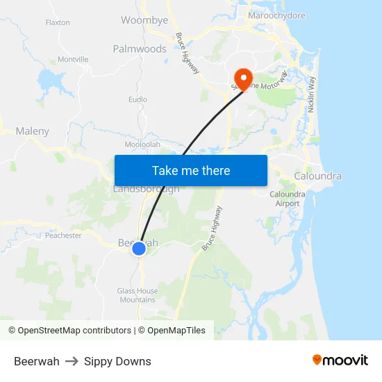 Beerwah to Sippy Downs map