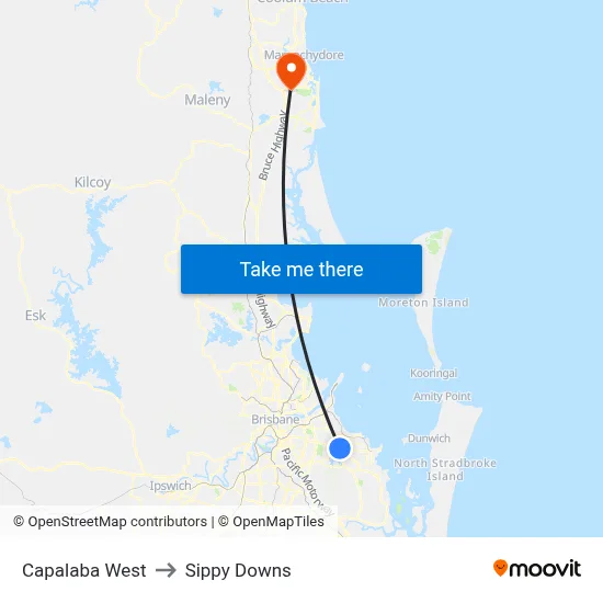 Capalaba West to Sippy Downs map