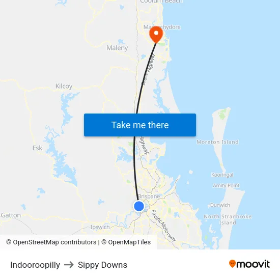 Indooroopilly to Sippy Downs map