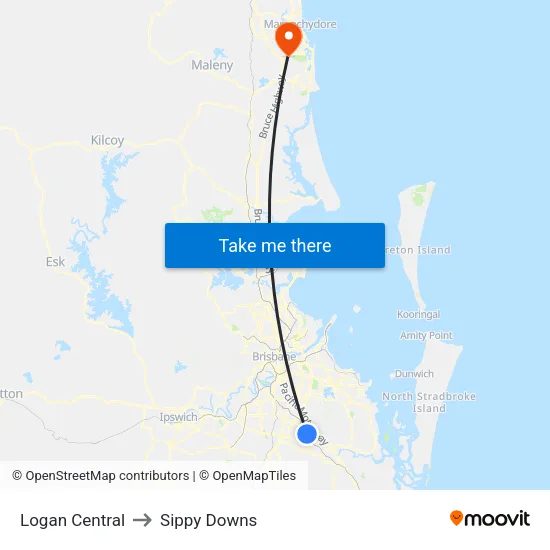 Logan Central to Sippy Downs map