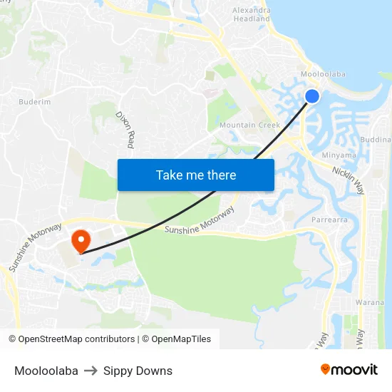 Mooloolaba to Sippy Downs map