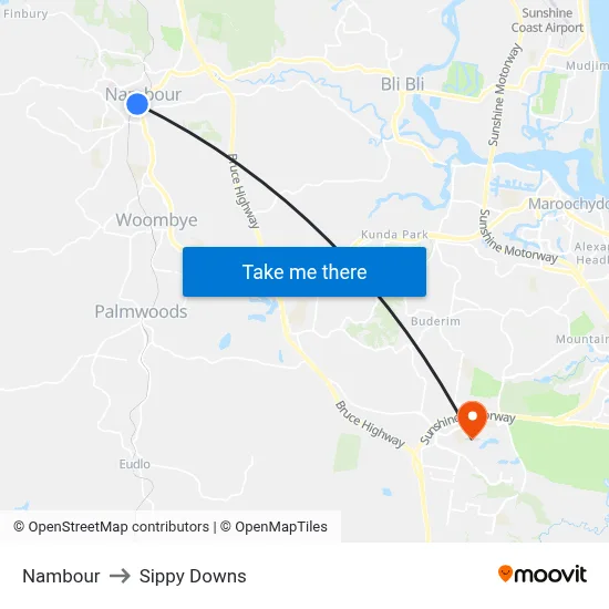 Nambour to Sippy Downs map