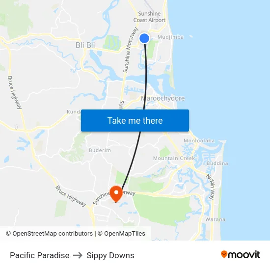 Pacific Paradise to Sippy Downs map