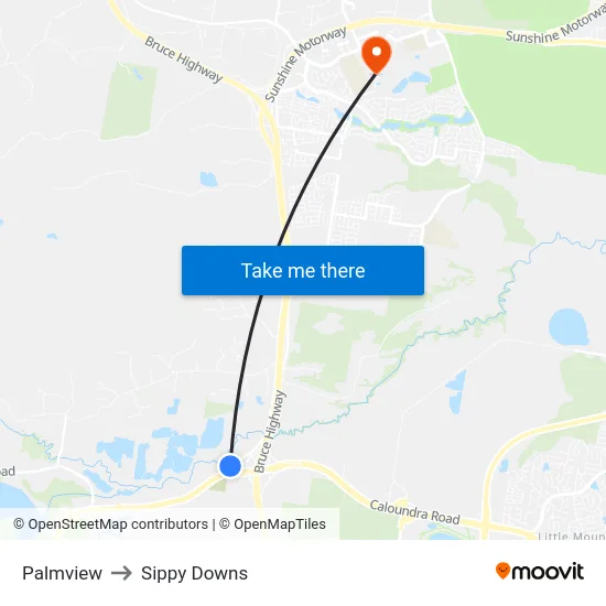 Palmview to Sippy Downs map