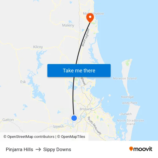Pinjarra Hills to Sippy Downs map