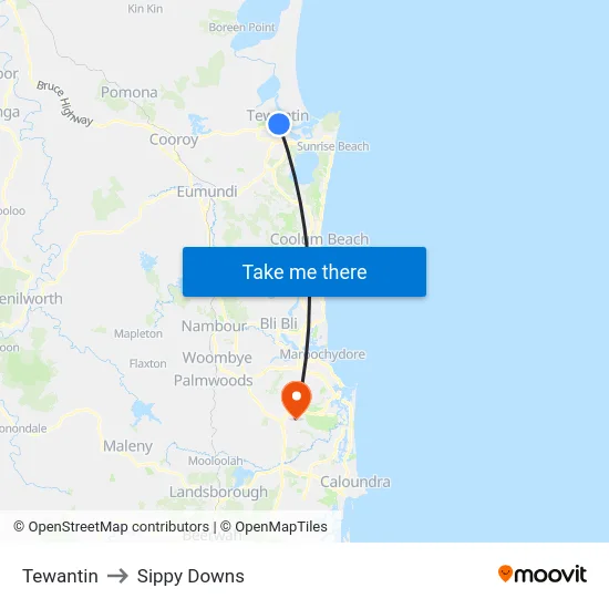 Tewantin to Sippy Downs map