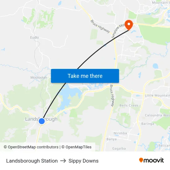 Landsborough Station to Sippy Downs map