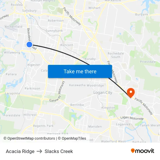 Acacia Ridge to Slacks Creek map