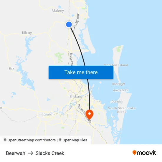Beerwah to Slacks Creek map