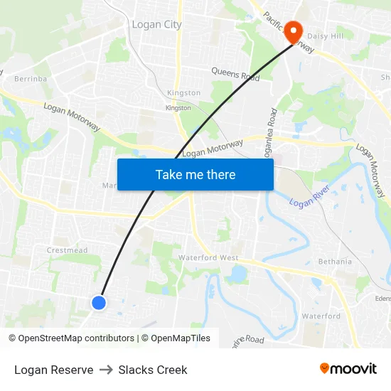 Logan Reserve to Slacks Creek map