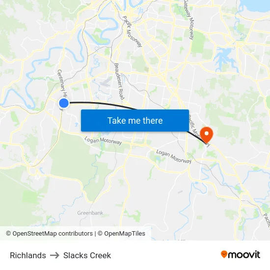 Richlands to Slacks Creek map