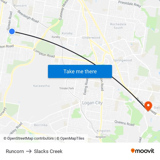 Runcorn to Slacks Creek map