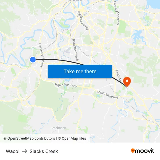 Wacol to Slacks Creek map