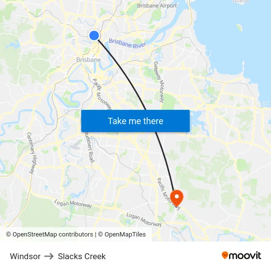 Windsor to Slacks Creek map