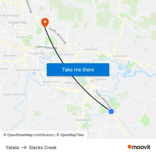 Yatala to Slacks Creek map