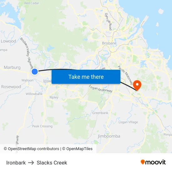 Ironbark to Slacks Creek map