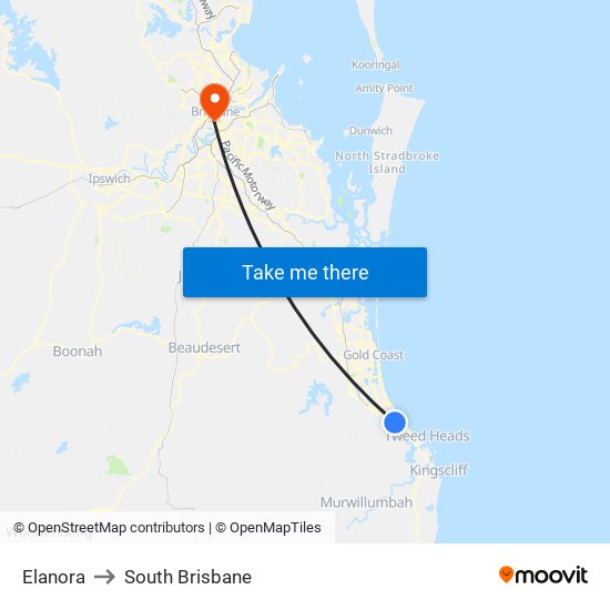Elanora to South Brisbane map
