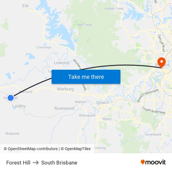 Forest Hill to South Brisbane map