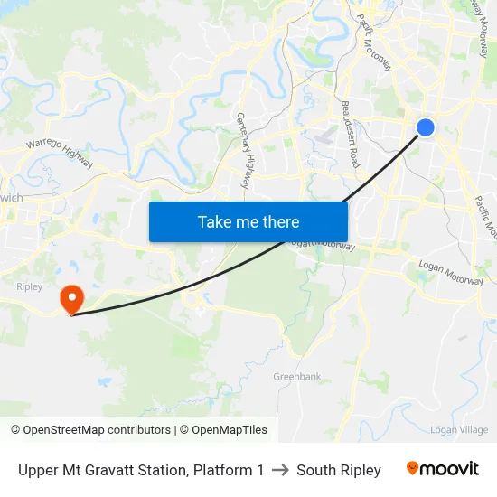 Upper Mt Gravatt Station, Platform 1 to South Ripley map