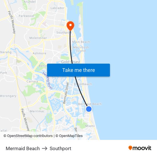 Mermaid Beach to Southport map