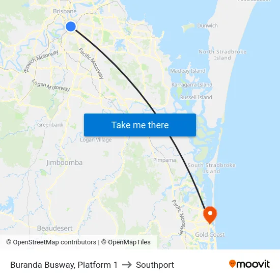 Buranda Busway, Platform 1 to Southport map
