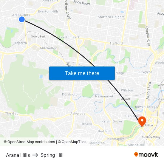 Arana Hills to Spring Hill map