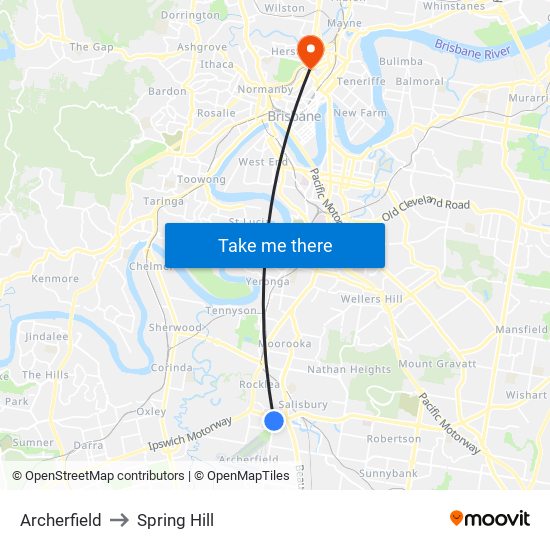 Archerfield to Spring Hill map