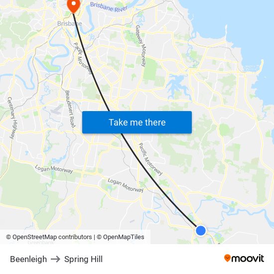 Beenleigh to Spring Hill map