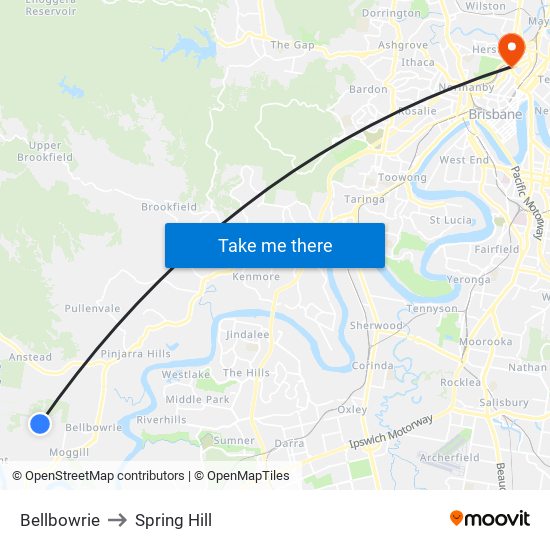 Bellbowrie to Spring Hill map