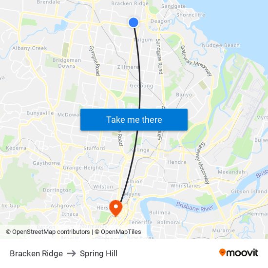 Bracken Ridge to Spring Hill map