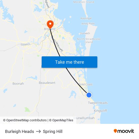 Burleigh Heads to Spring Hill map