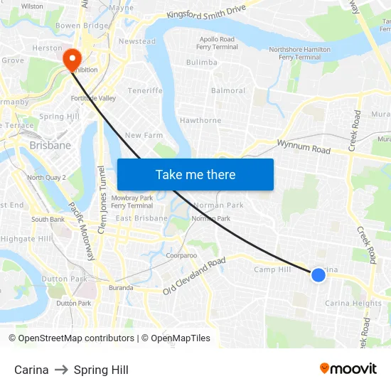 Carina to Spring Hill map