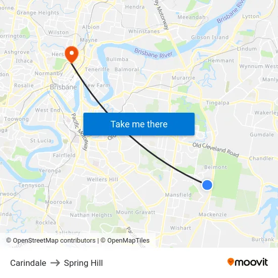 Carindale to Spring Hill map
