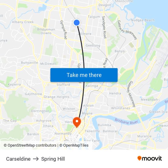 Carseldine to Spring Hill map