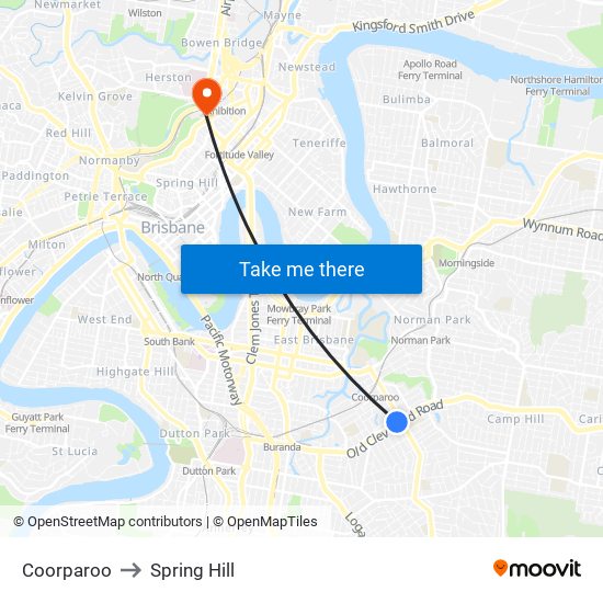 Coorparoo to Spring Hill map