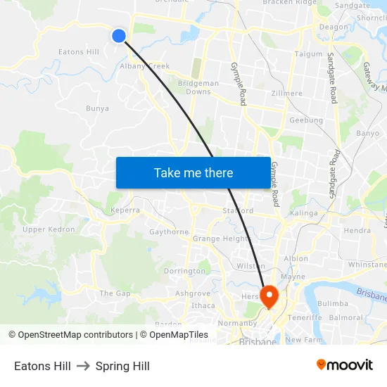 Eatons Hill to Spring Hill map