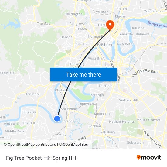 Fig Tree Pocket to Spring Hill map