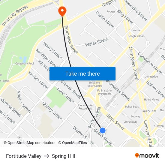 Fortitude Valley to Spring Hill map