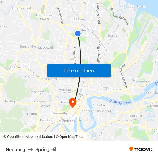 Geebung to Spring Hill map