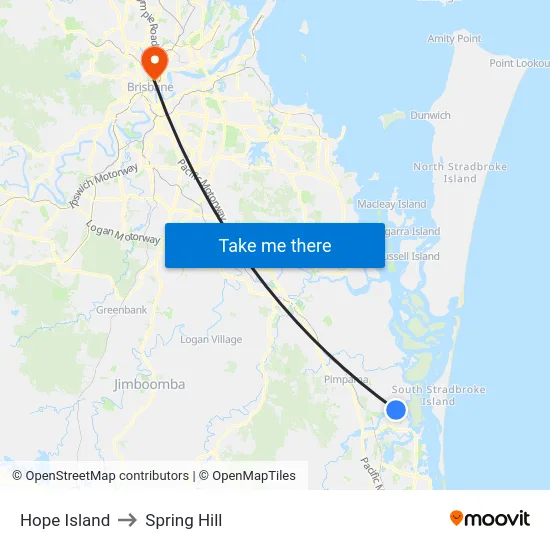 Hope Island to Spring Hill map