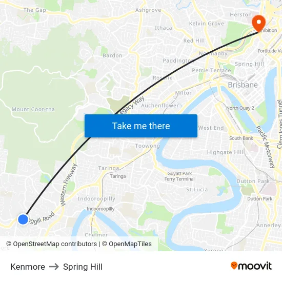 Kenmore to Spring Hill map