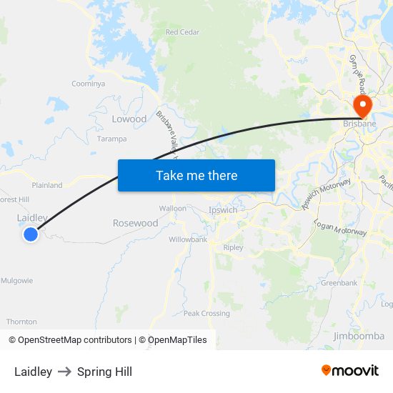Laidley to Spring Hill map