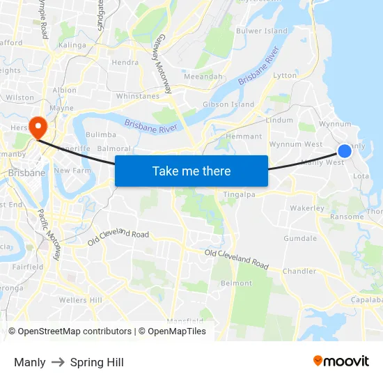 Manly to Spring Hill map