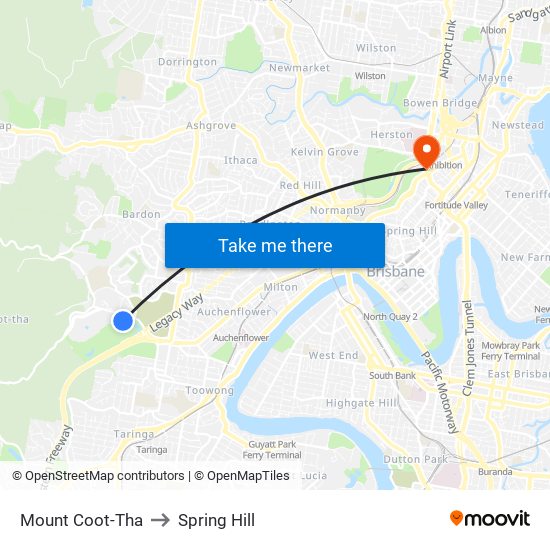 Mount Coot-Tha to Spring Hill map