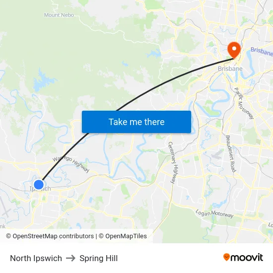 North Ipswich to Spring Hill map